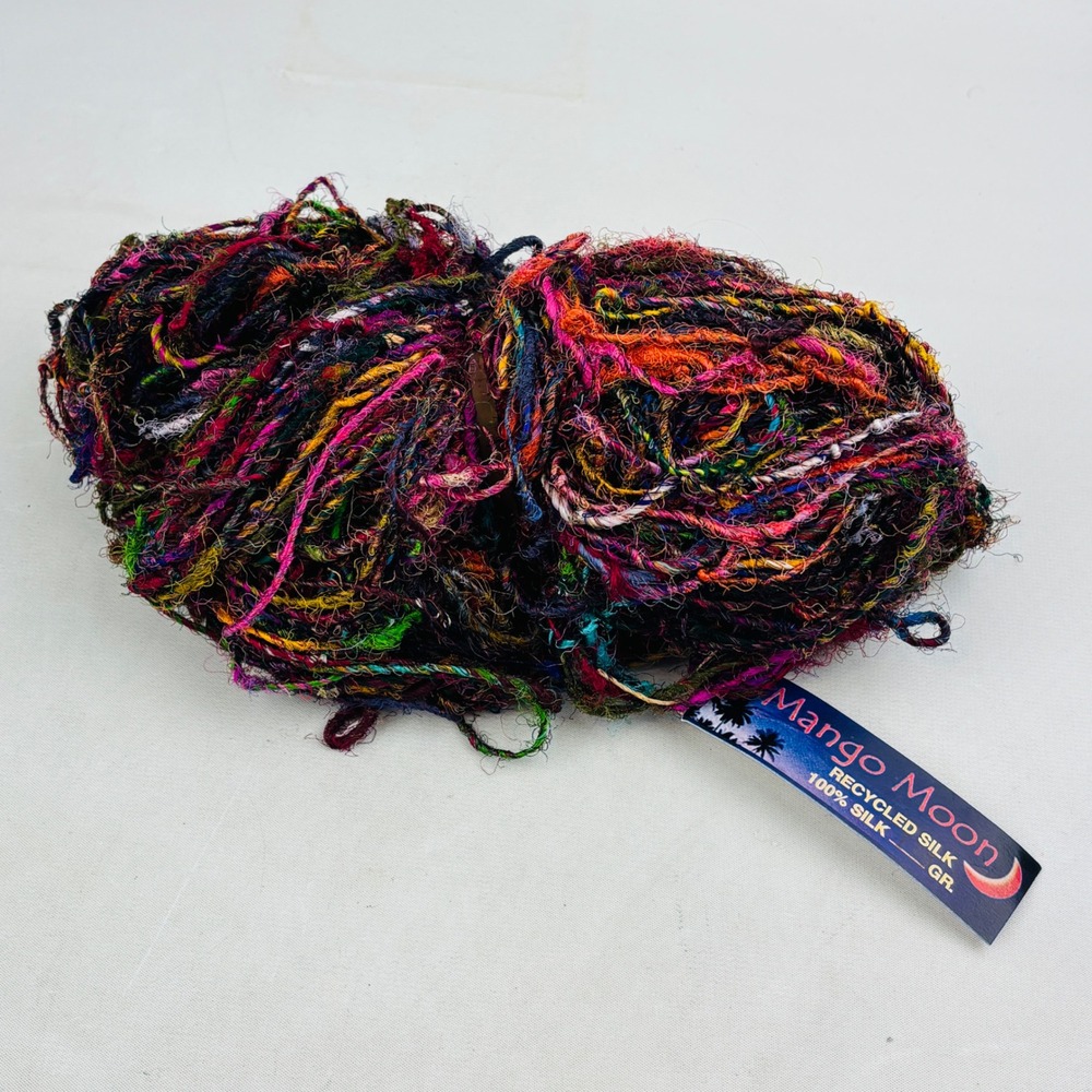 Mango Moon Skein Recycled Silk Yarn 100% Silk Bright Multicolor 150 Yards 175g